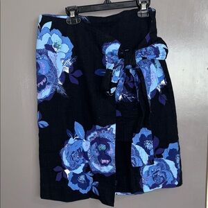 Halogen Black Mini Wrap Skirt with Blue Floral Print Size 6